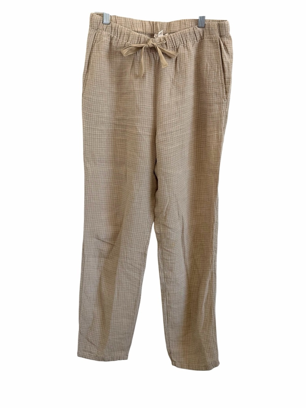 Eileen Fisher Linen Gingham Relaxed Drawstring Women’s Pants in Beige